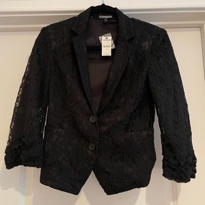 Express Vintage Cropped 2 Button Lace Blazer